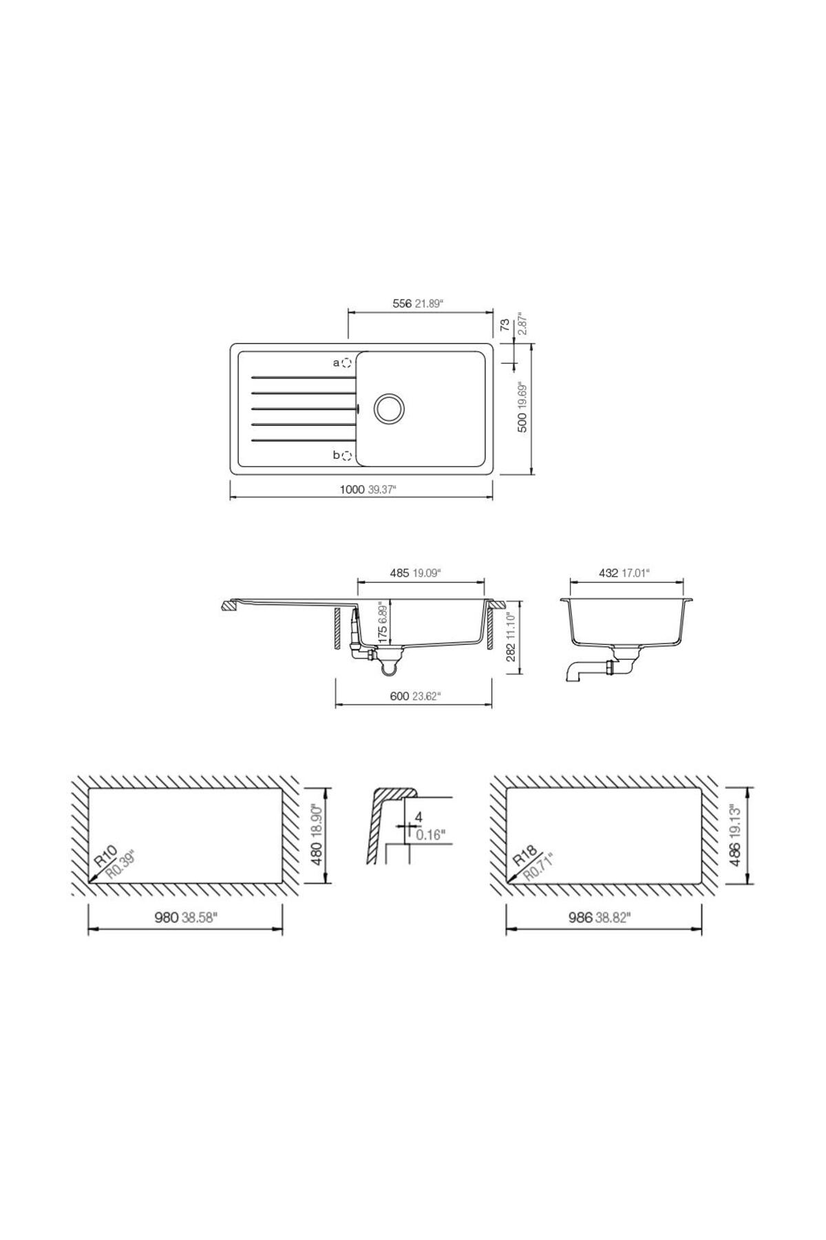 VALENTE D-100 L SİYAH GRANİT EVYE