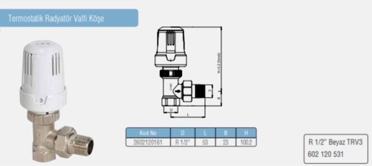 1/2 Köşe Termostatik Radyatör Valfi Trv3 602120531
