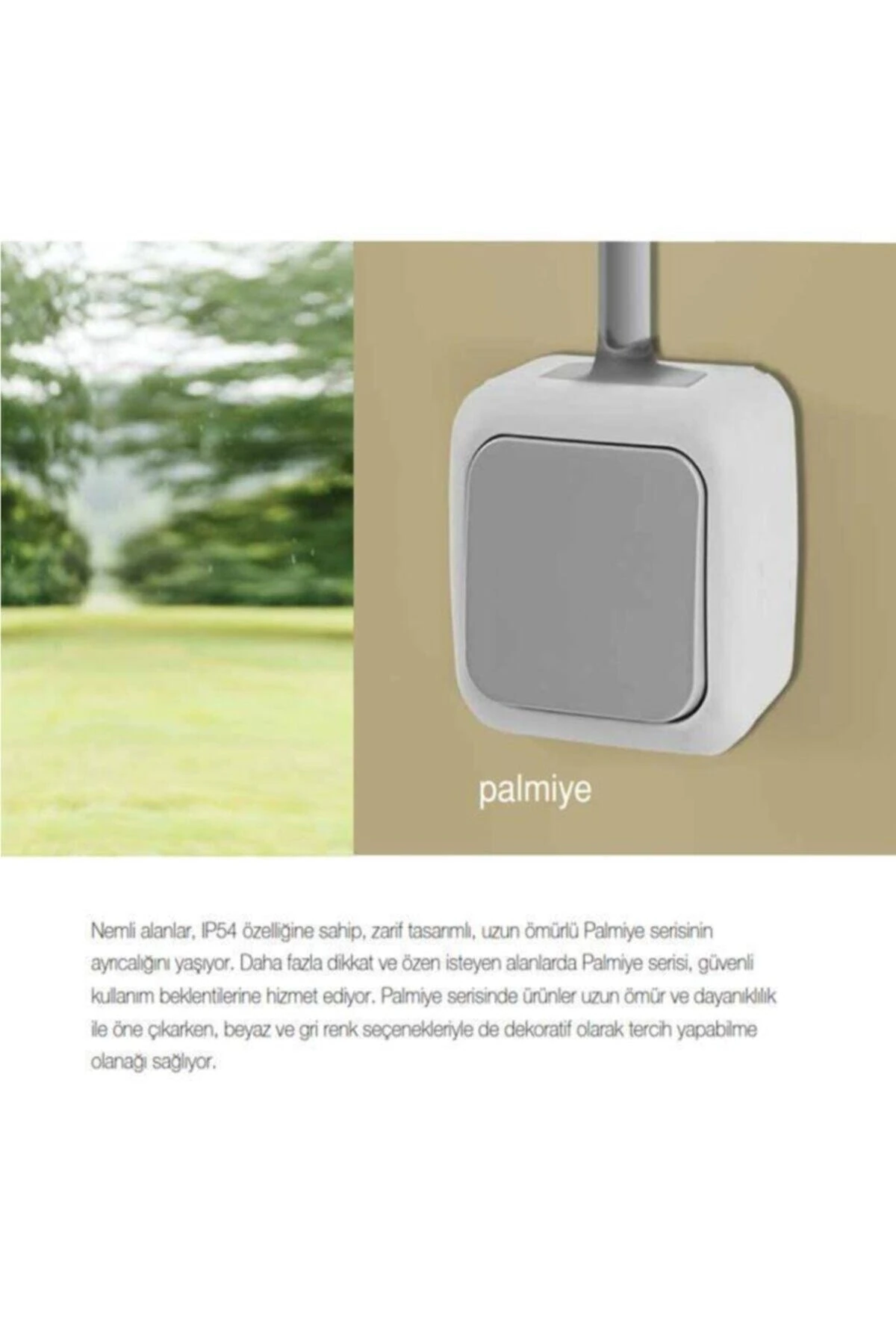 Palmiye Sıva Üstü Anahtar + Topraklı Priz Kombine Set ( Su Sıçramalarına Dayanıklı)