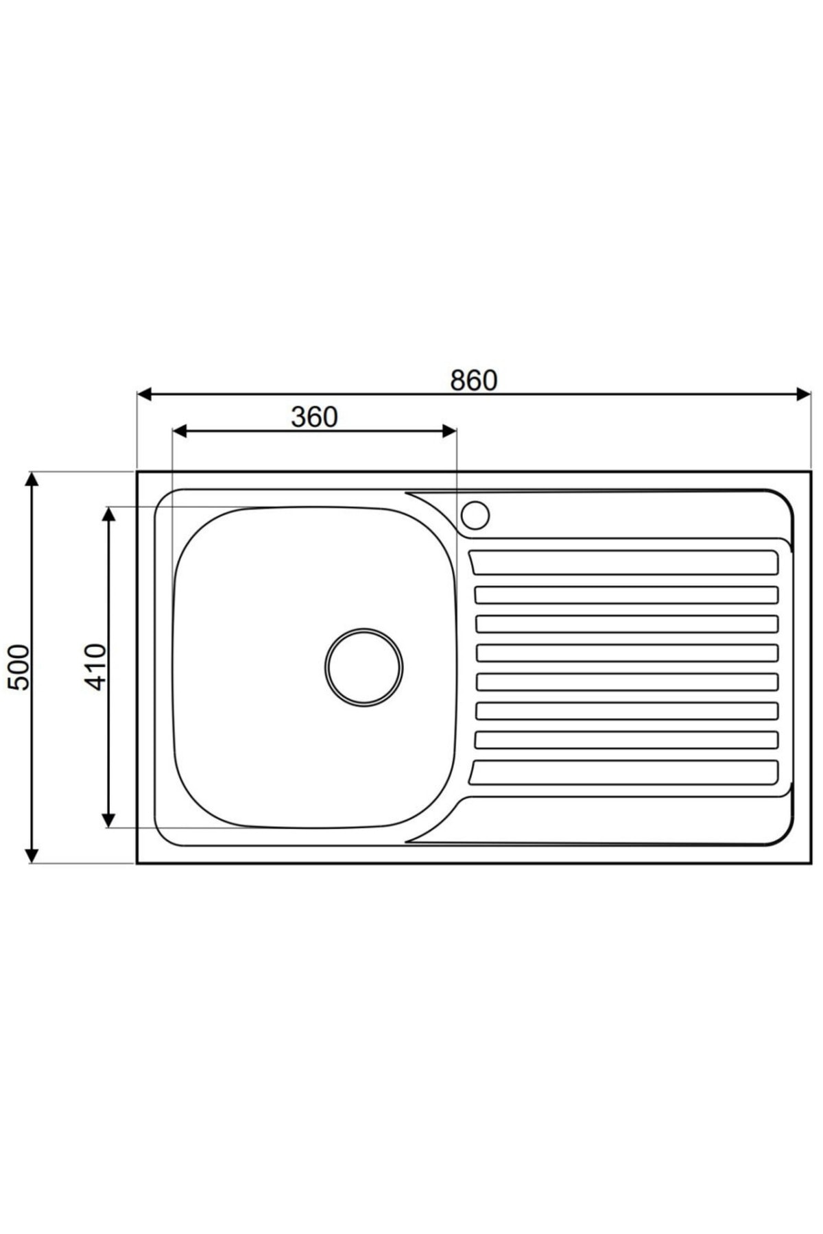 Asil AS89 Paslanmaz Çelik Mutfak Evyesi – Tek Gözlü, Sol Bataryalı, Tezgah Üstü, 50x86 cm