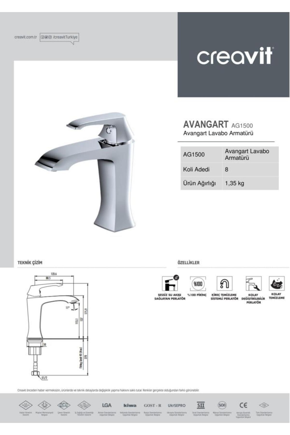 AG1500 Avangart Lüx Lavabo Armatürü Bataryası
