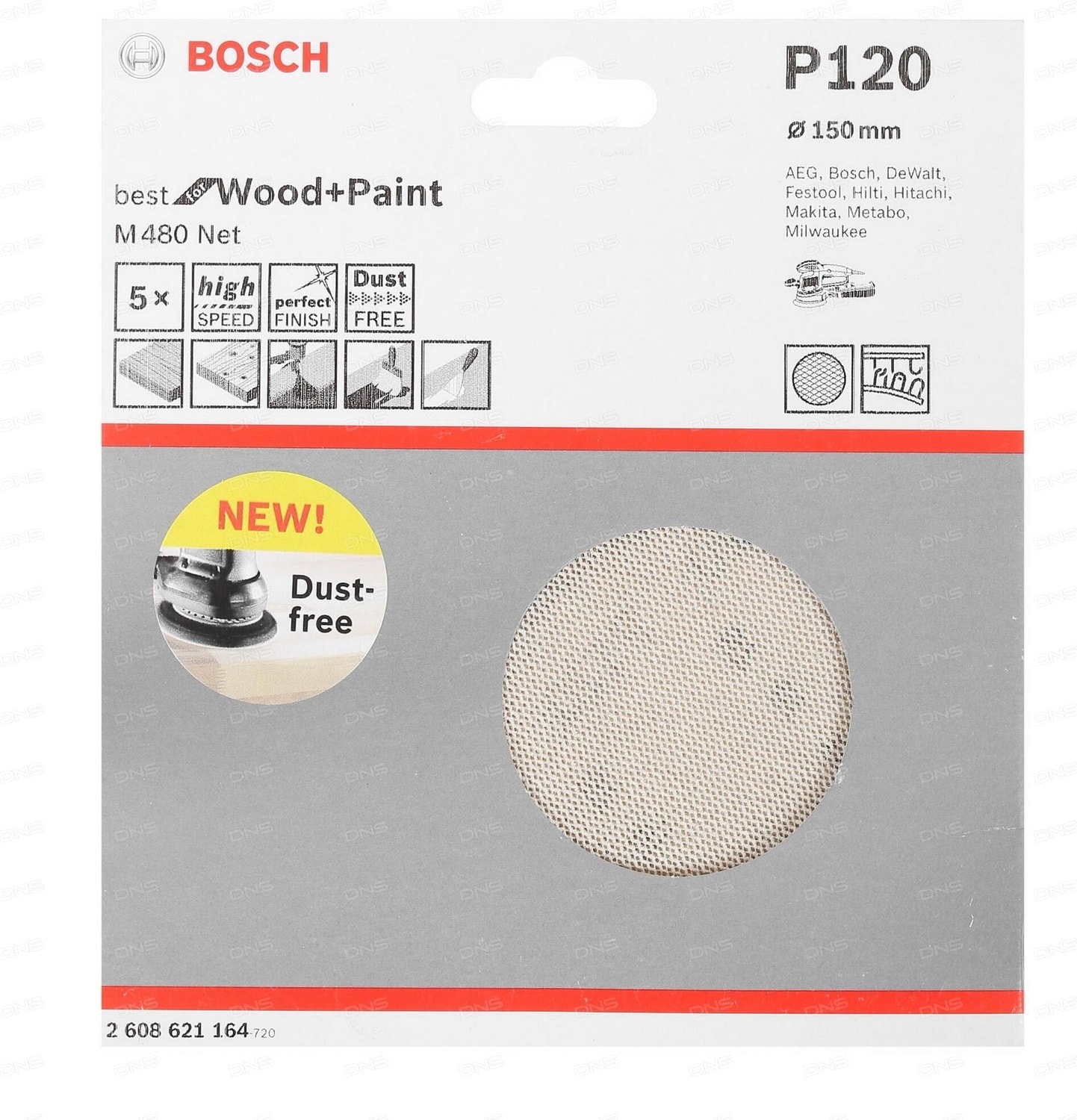 BOSCH M480 Ağ Zımpara 150MM 120 Kum 5'li Paket