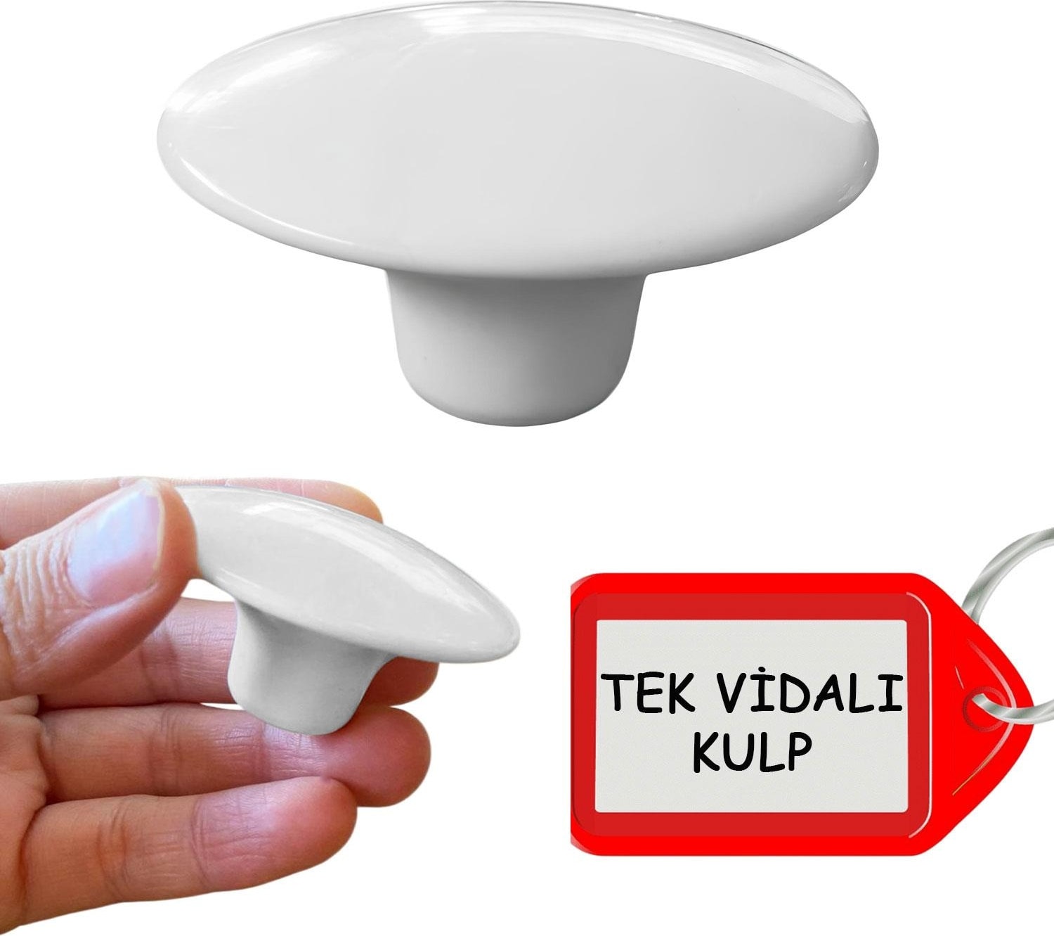 Plastik Kulp Beyaz Bombeli Düğme Mobilya Mutfak Dolap Dolabı Tek Vidalı Çekmece Kulbu Kulpları