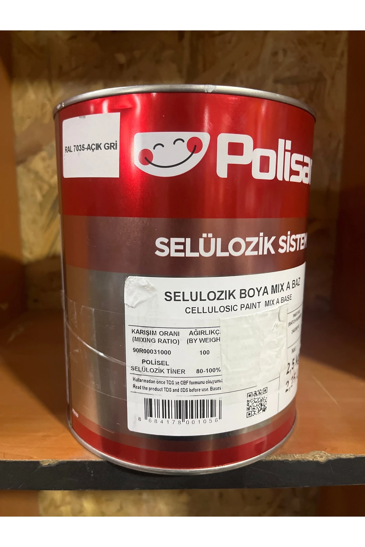 POLİSAN SELÜLOZİK BOYA AÇIK GRİ 2.25 LİTRE 2.5 KG YENİ VERSİYON KODU:7035
