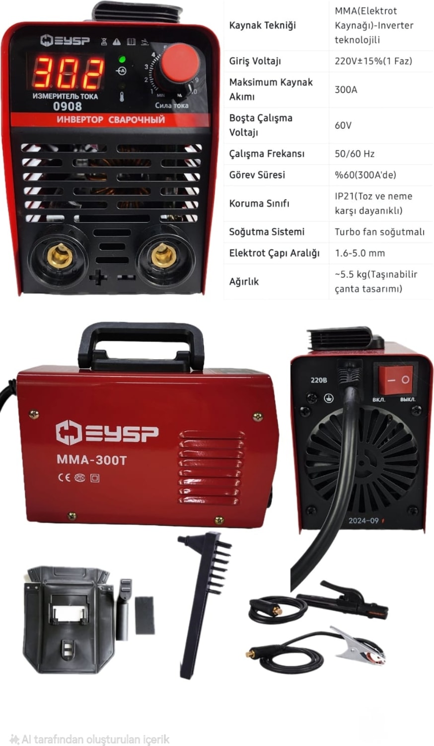 Eysp MMA300 T Inverter Mini Turbo Çanta Kaynak Makinesi EEA361