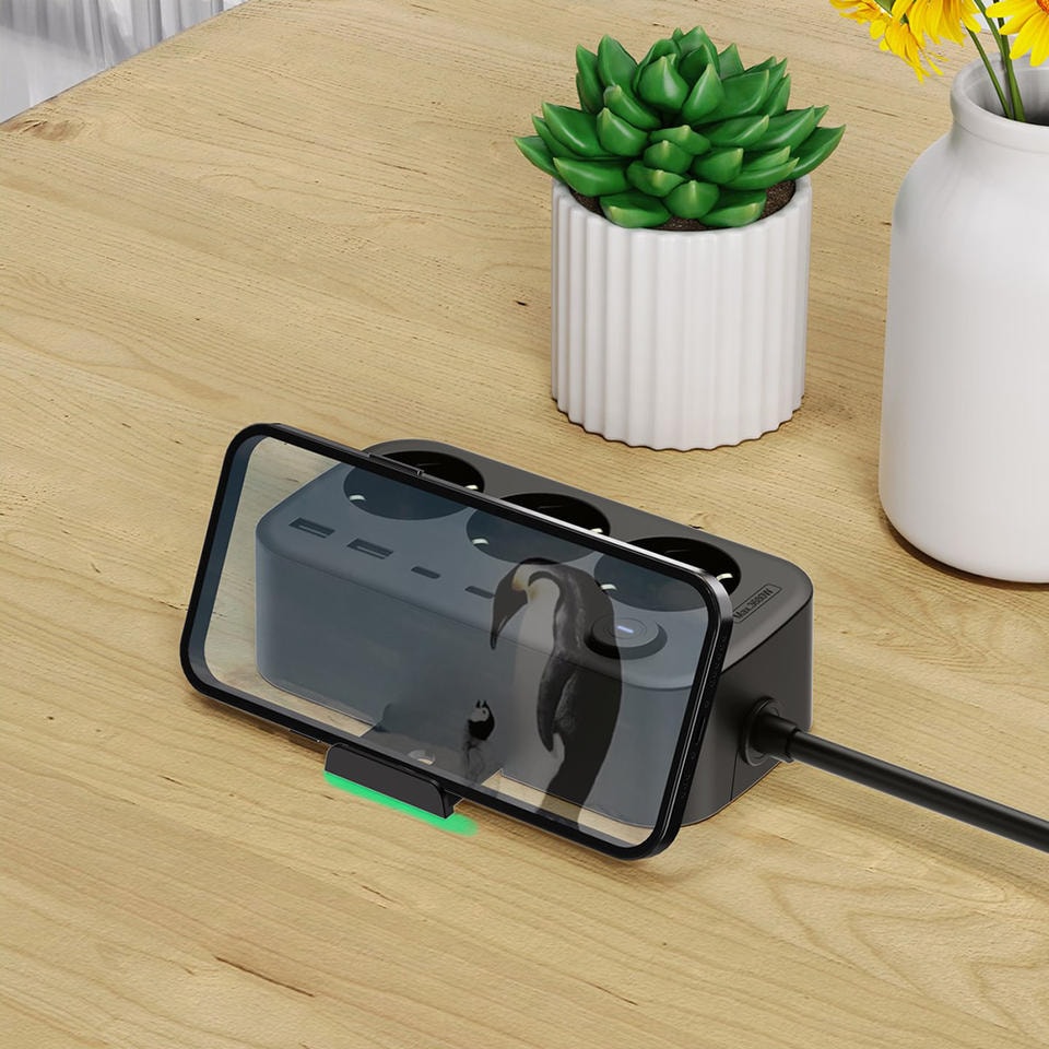 3’lü Akım Korumalı Priz | 2 USB + 2 Type-C Girişli | Anahtarlı ve Duvara Monte Edilebilir Uzatma Kablosu – Siyah