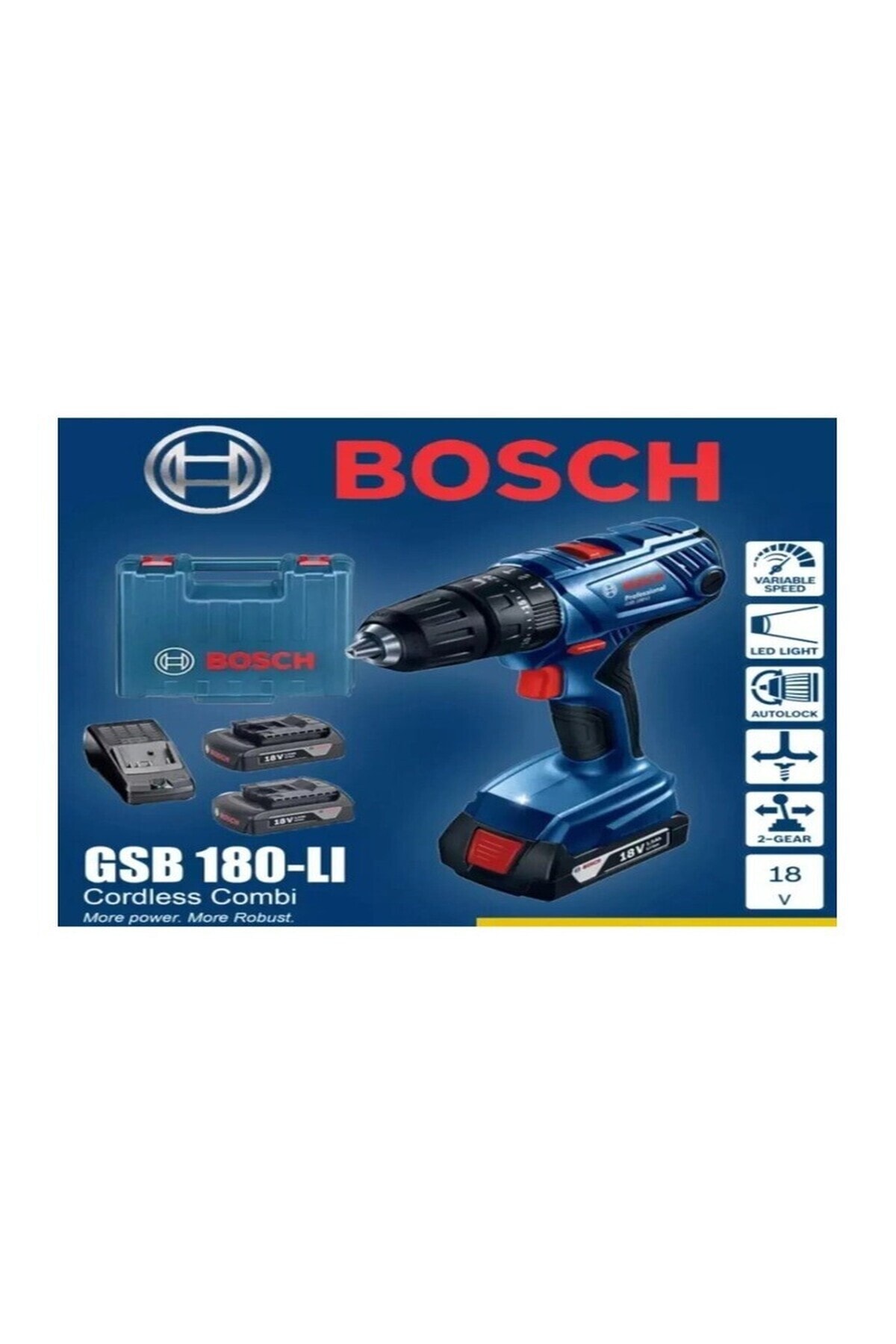 BOSCH GSB 180-LI Akülü Darbeli Vidalama + 103 Parça Karışık Aksesuar