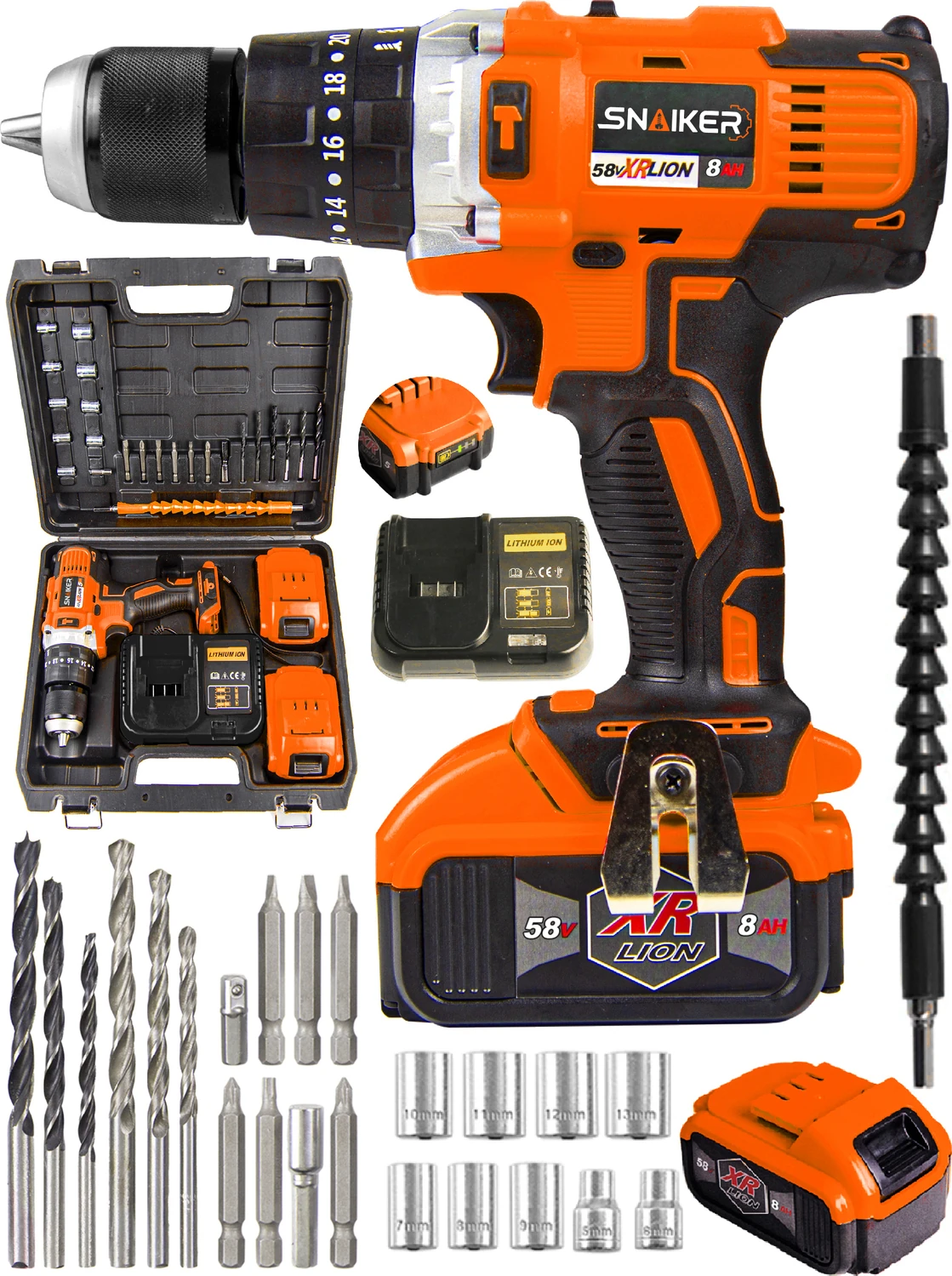 21 V 1.2 Ah 13 mm Metal Mandren Darbeli Çift Akülü Vidalama Matkap + 27 Parça Pro Set Turuncu