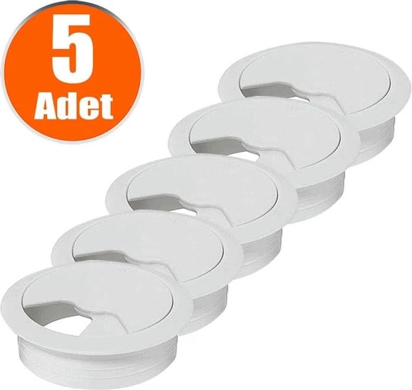 Masa Üstü Kablo Kanalı Deliği Kapağı Beyaz Masa Kapağı 8 cm (5 Adet)