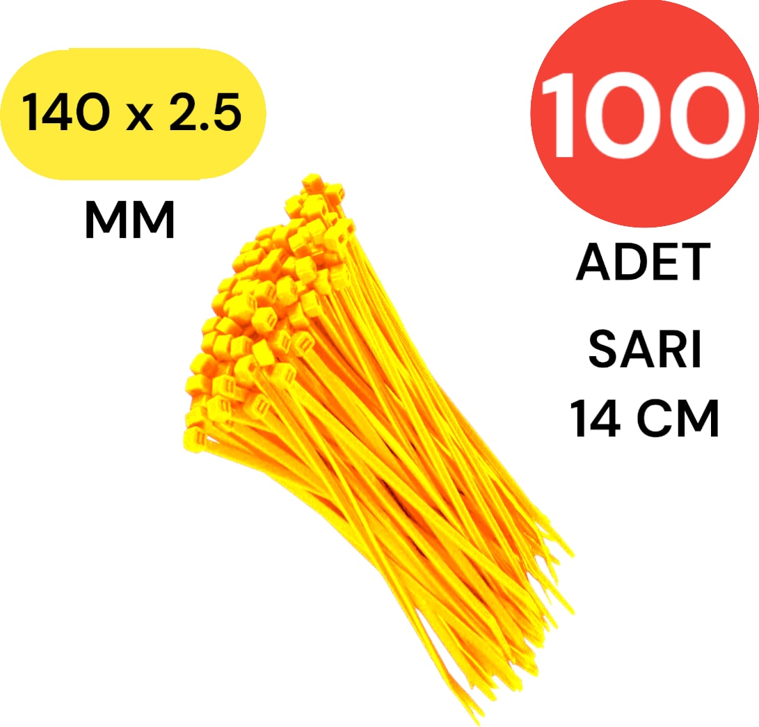 Plastik Kablo Bağı Klipsi Cırt Kelepçe 140 mm x 2.5 mm Sarı 100 Adet