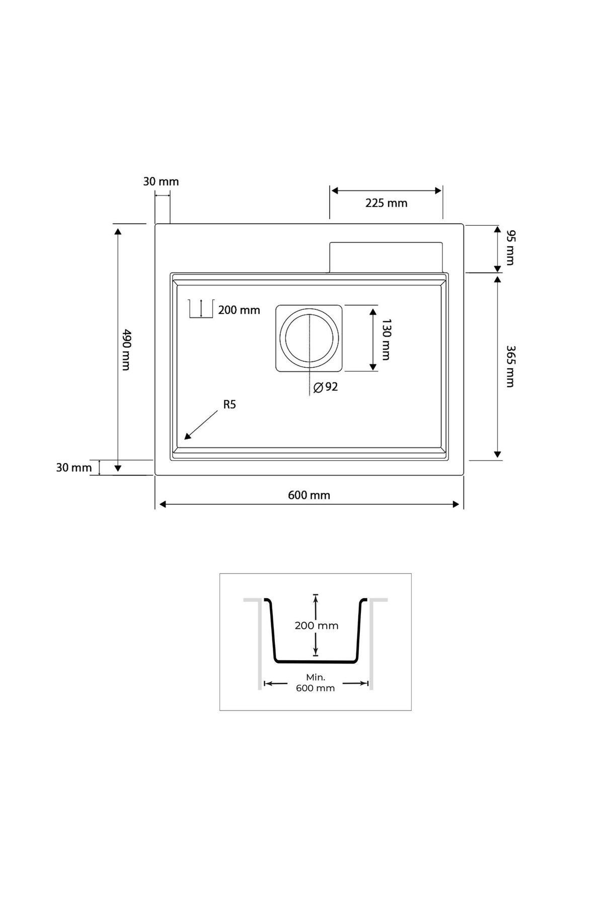 Real Stone Angel Granit Akıllı Eviye Seti Antrasit 60x49 cm