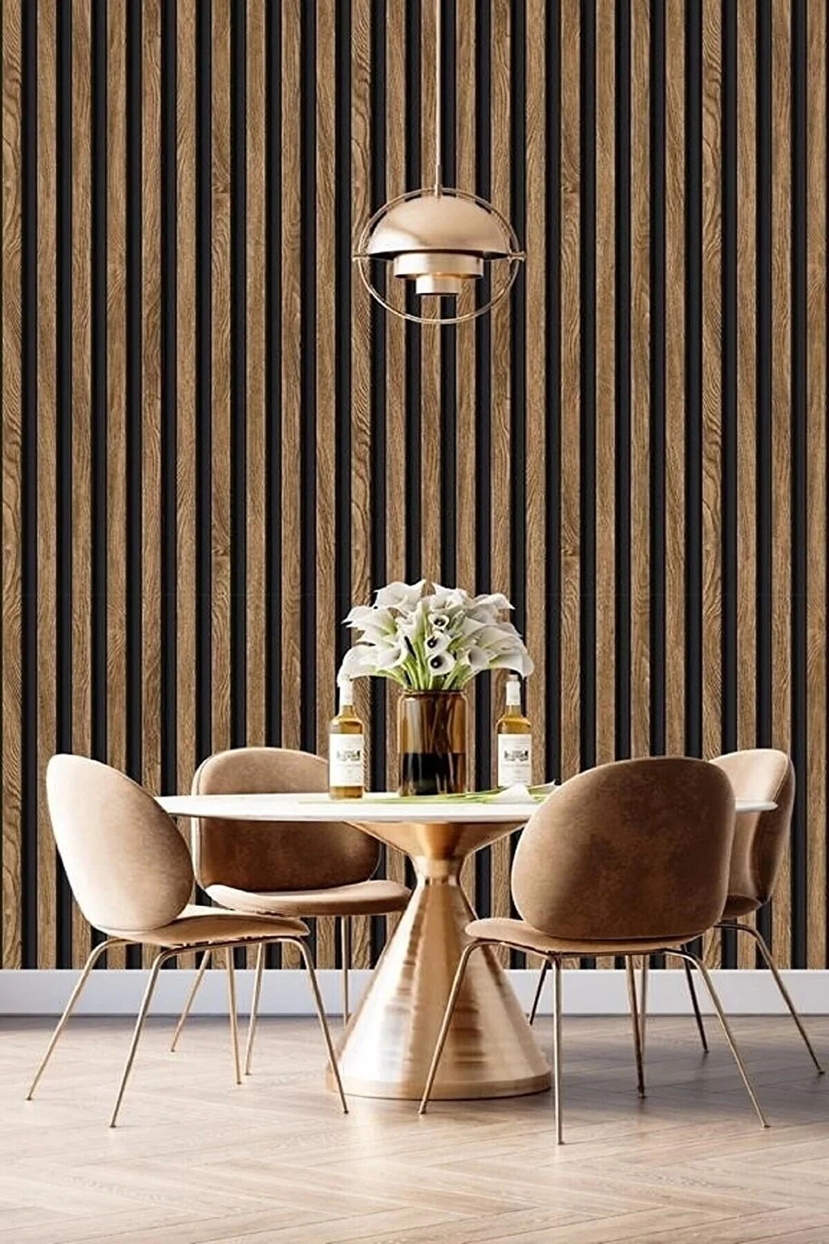 7610 Lambiri Panel Ahşap Duvar Çıtası Desenli Duvar Kağıdı ( 5,3 M2 )