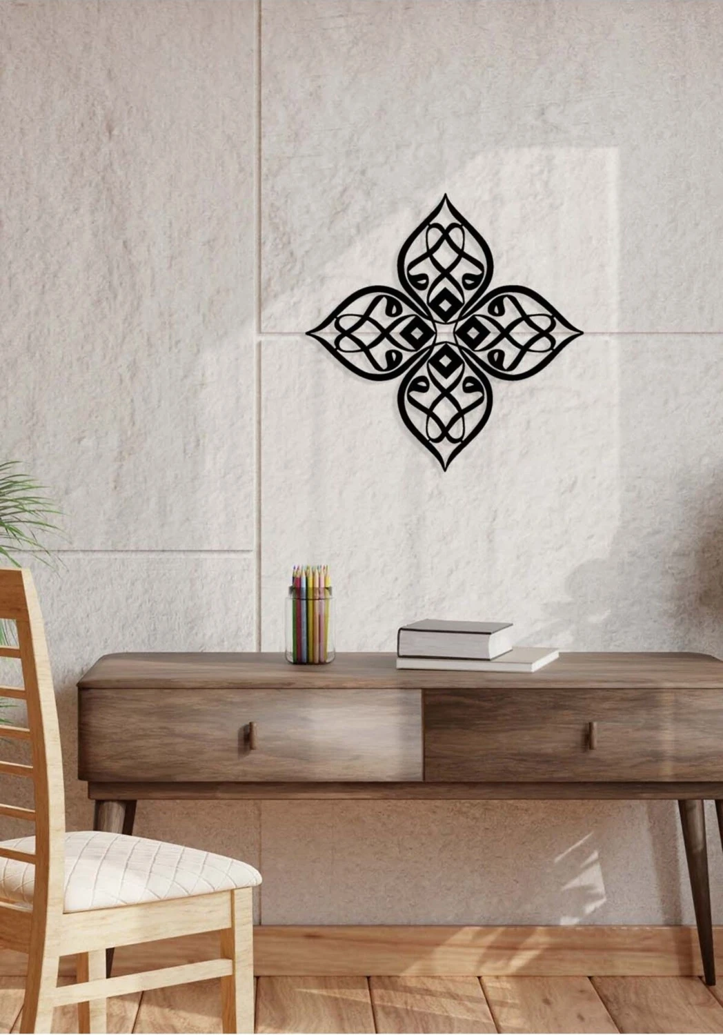 -Vav Harfi Islami Metal Tablo - Islami Ev Dekorasyonu - Dini Duvar Tabloları - 50 X 50 - Cm - Sıyah-Islm-178