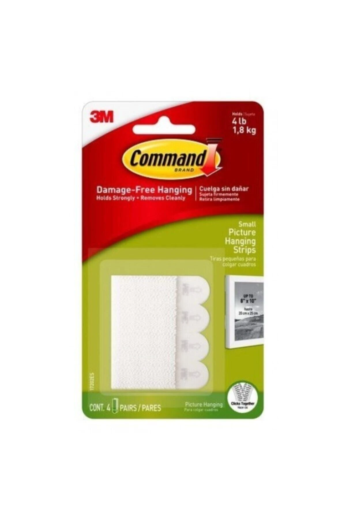 Command Küçük Boy Cırt Bant Askı Bandı (Tablo Asma Bandı) 1,8 Kg Kapsiteli 17202-3pk