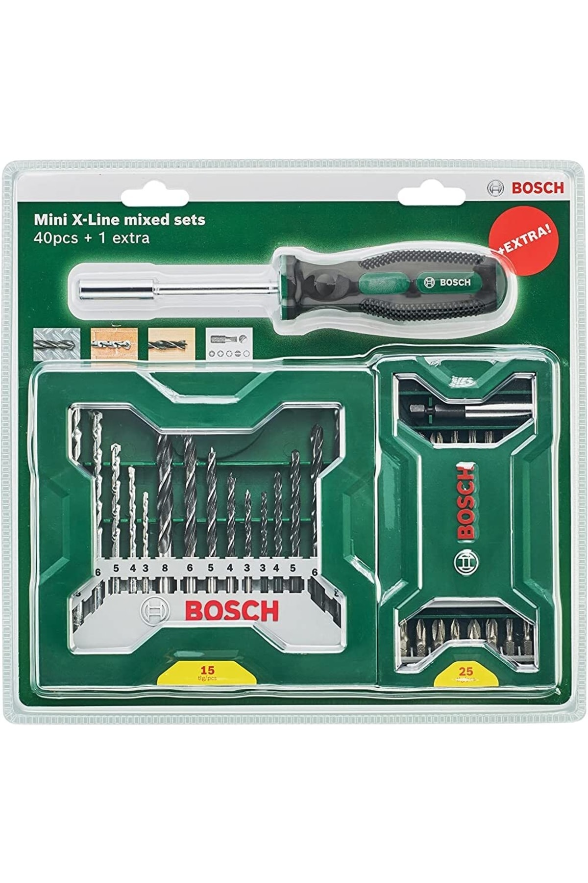 BOSCH - X-line 15 Parça Delme & 25 Parça Vidalama Ucu Seti + Tornavida