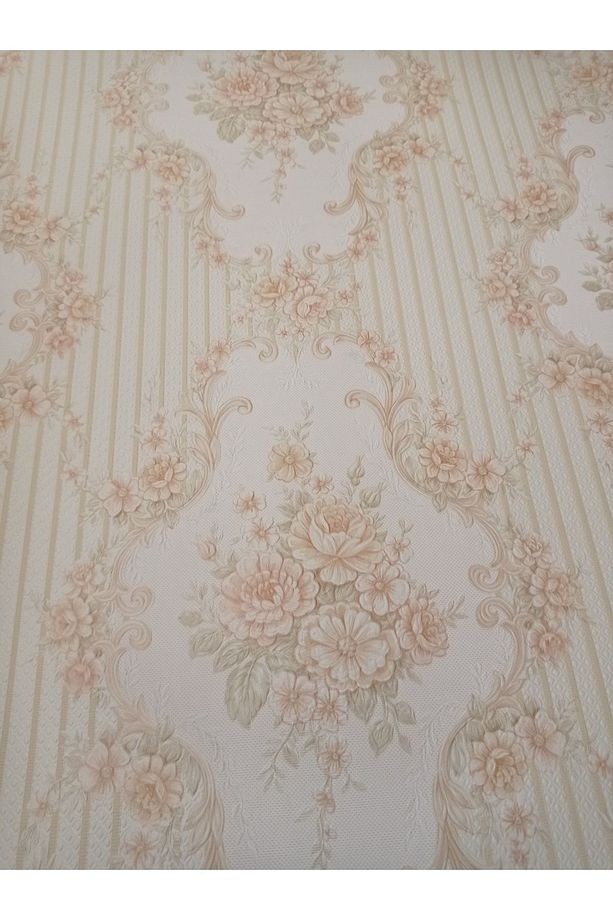Çiçek Desenli Kabartmalı Silinebilir Duvar Kağıdı 53 Cm Genişliğinde 10 Metre Uzunluğunda