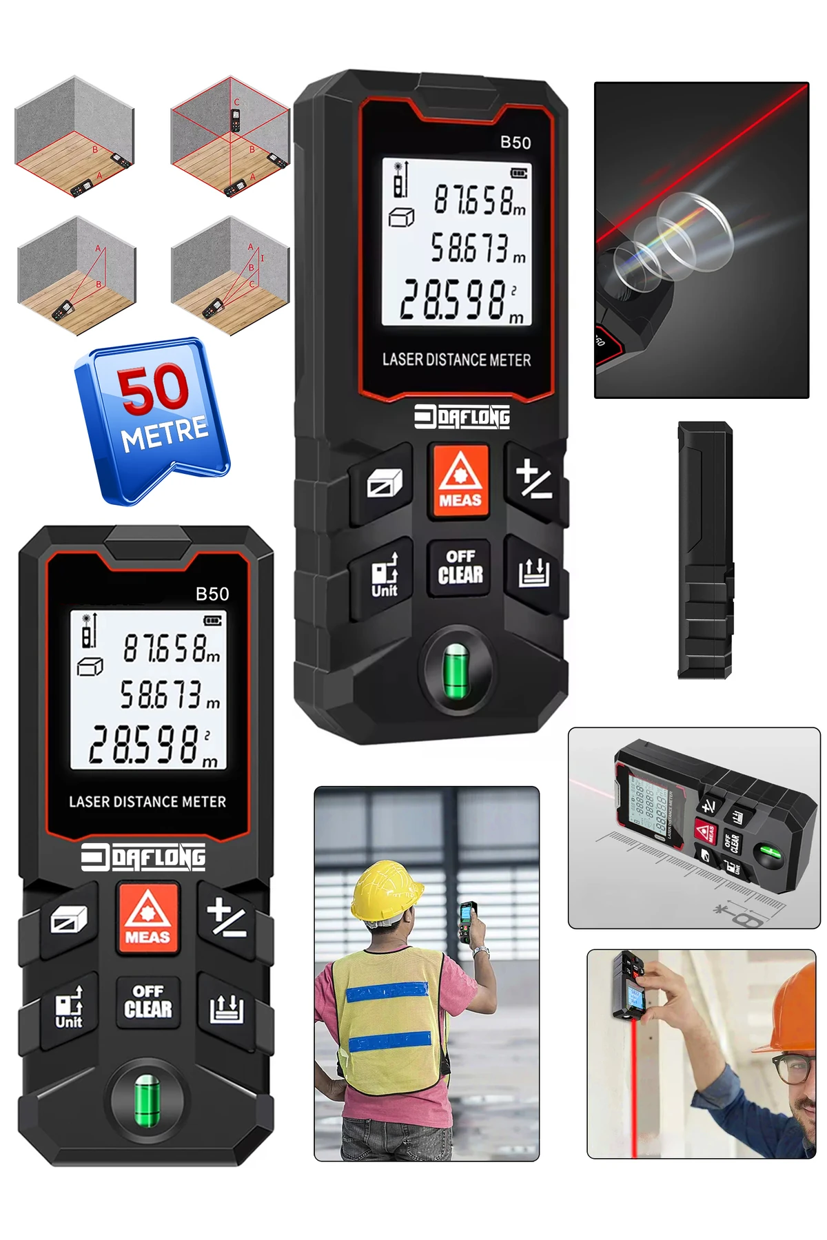 PROFESSİONEL Lazer Metre 50 Metre DFL-50 Mesafe Ölçer Lazermetre