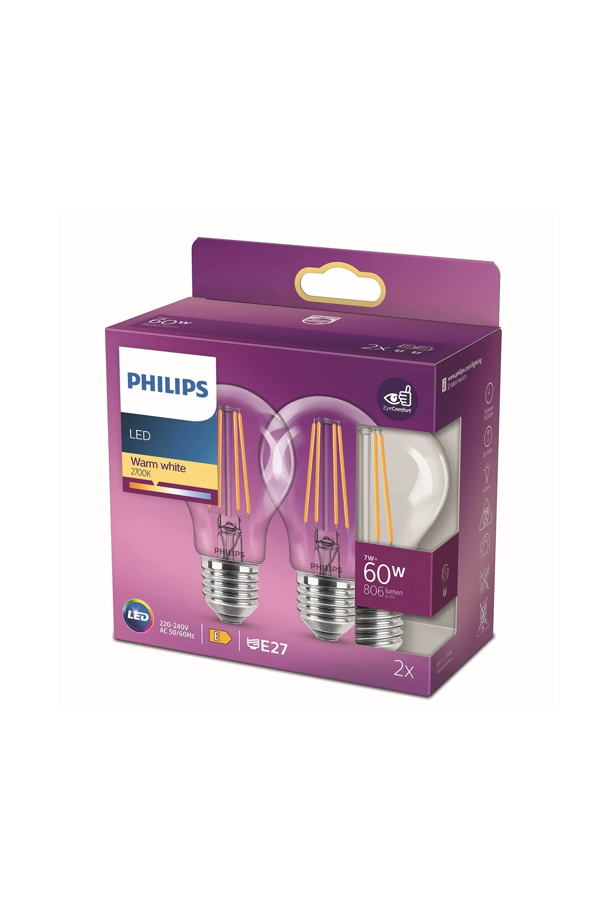 A60 Led Classic 60W E27 Non-Dim 2'li Ampul - 2700K - Sarı Işık