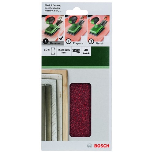 BOSCH - Titreşimli Zımpara Kağıdı 10'Lu, 93 X 185 Mm 40 Kum 8 Delik