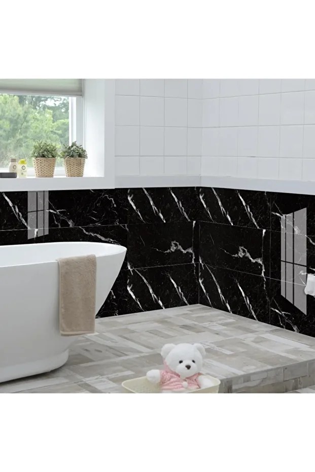 6 Adet 60cmx30cm Siyah Mermer Desen Yapışkanlı Karavan Banyo Wc Duvar Kaplama Paneli NWYP11