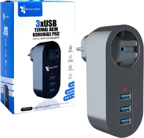 Termal Akım Korumalı Tekli Priz - Akıllı Akım Dengeleme - 3xusb - Isıya Karşı Dayanıklı