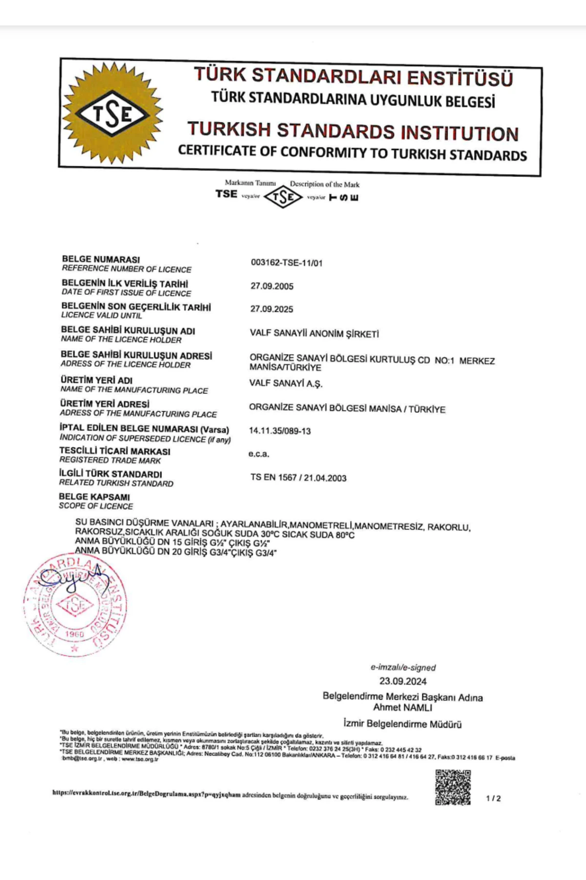 Basınç Düşürücü Valf 3/4" Volanlı Tip Vida X Iç Vida 602111096