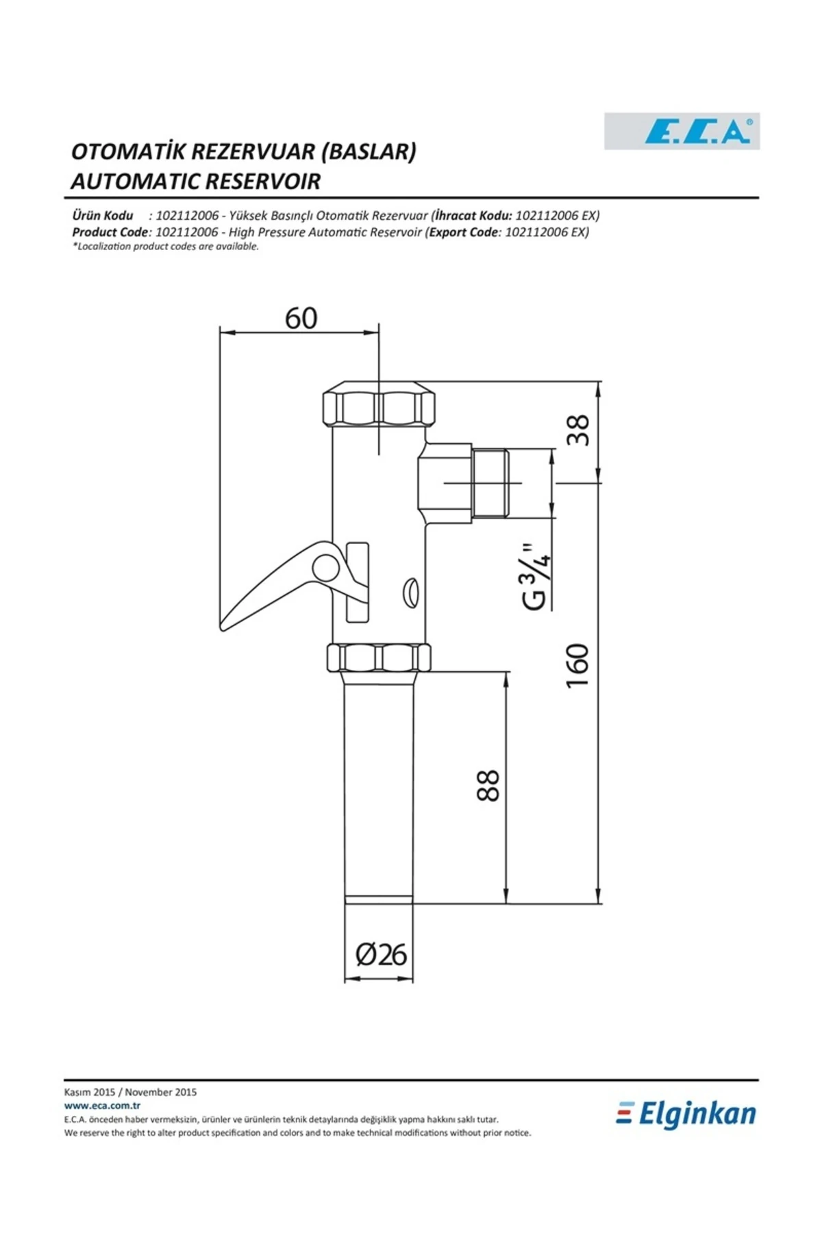 Yüksek Basınçlı Otomatik Rezervuar