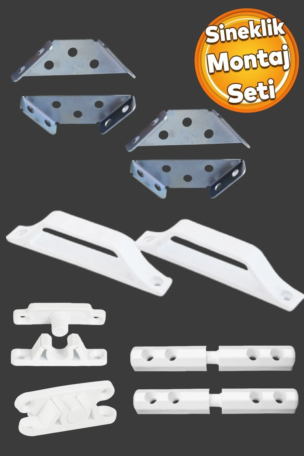 Pimapen PVC Pencere Kapı Sineklik Çerçeve Montaj Seti Plastik Kol Menteşe Çıt Çıt Tutamak 10'lu Set