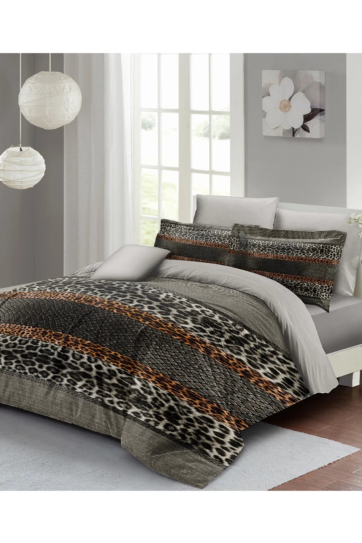 Kıng Sıze %100 Pamuk Saten Çift Kişilik Nevresim Takımı Leopard Snake 220x240cm