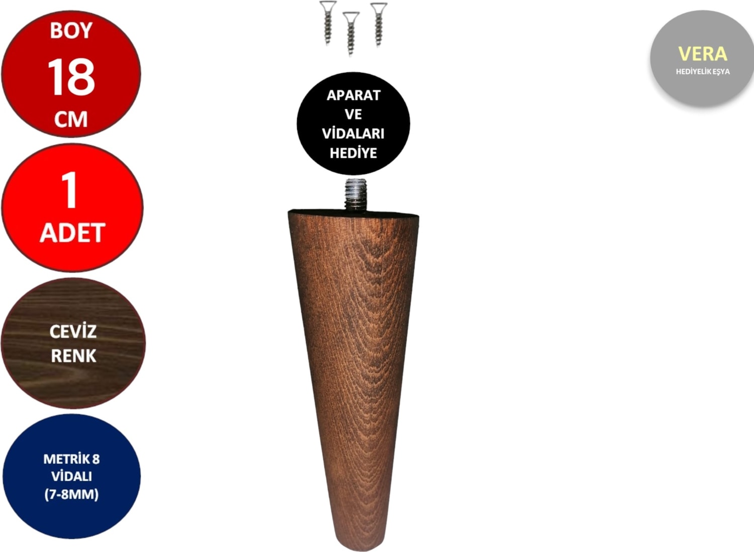 18 cm Ceviz Ahşap Konik Ayak Koltuk Ayağı Baza Ayağı Mobilya Ayağı Dolap Ayağı 3301000000738