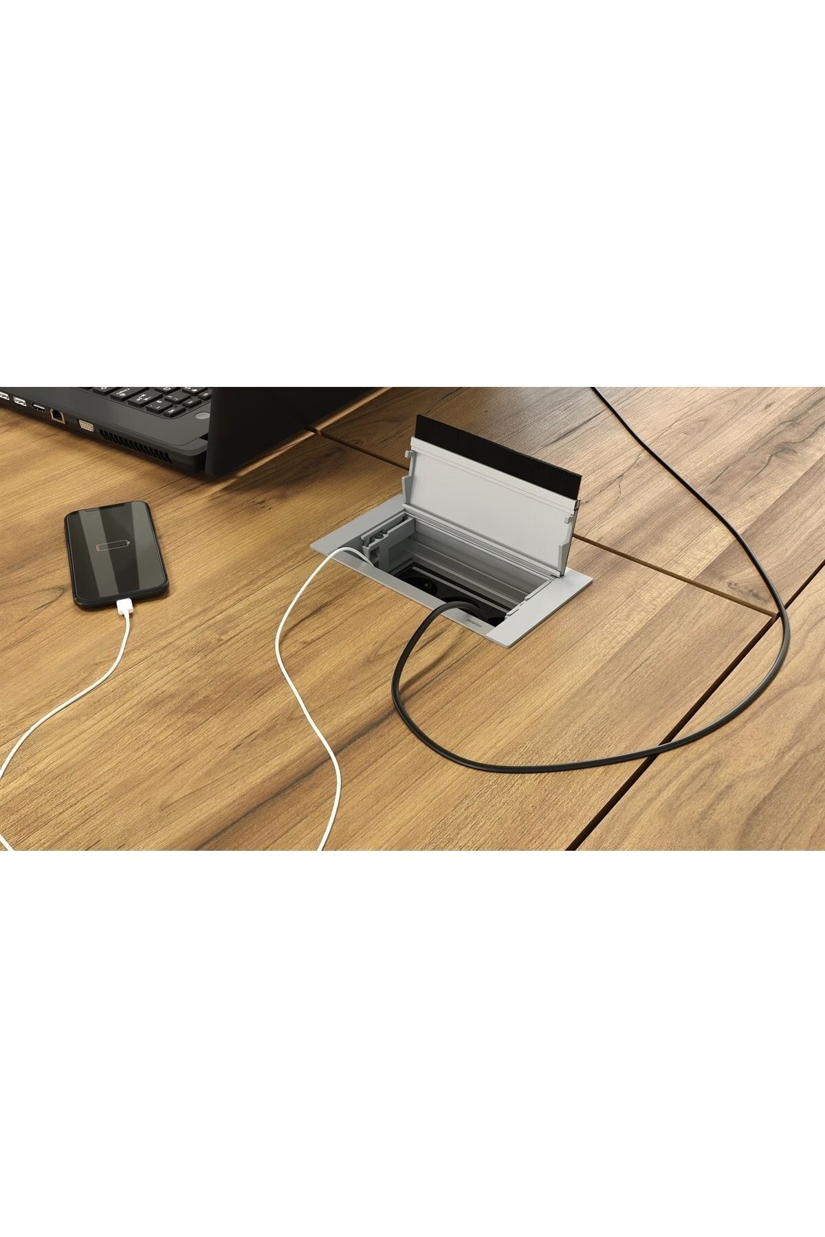 ® Push-line Bas-aç Masaüstü Priz Kutusu - Natürel Eloksal