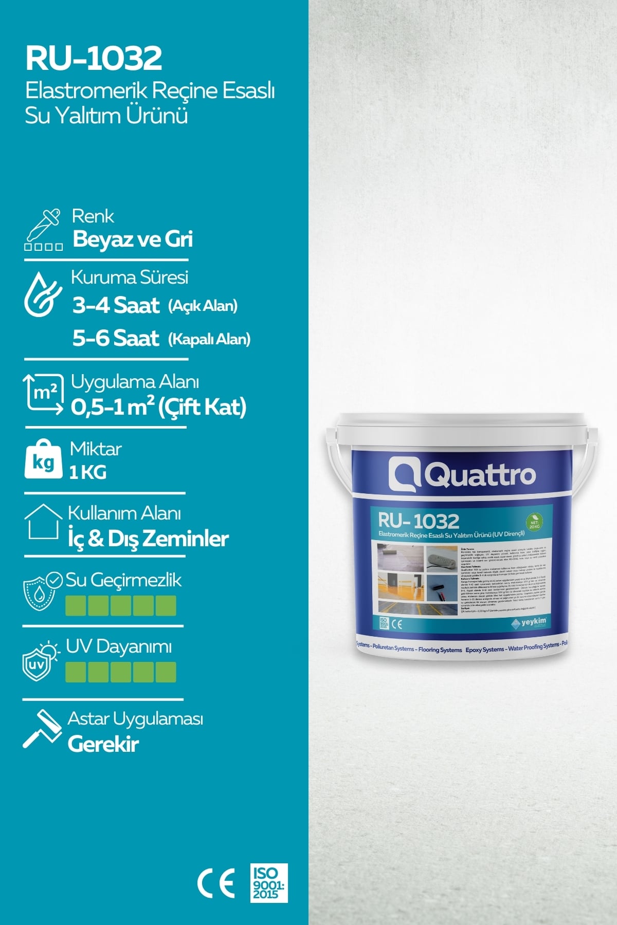 Quattro RU-1032 Elastromerik Reçine Esaslı Su Yalıtım Ürünü