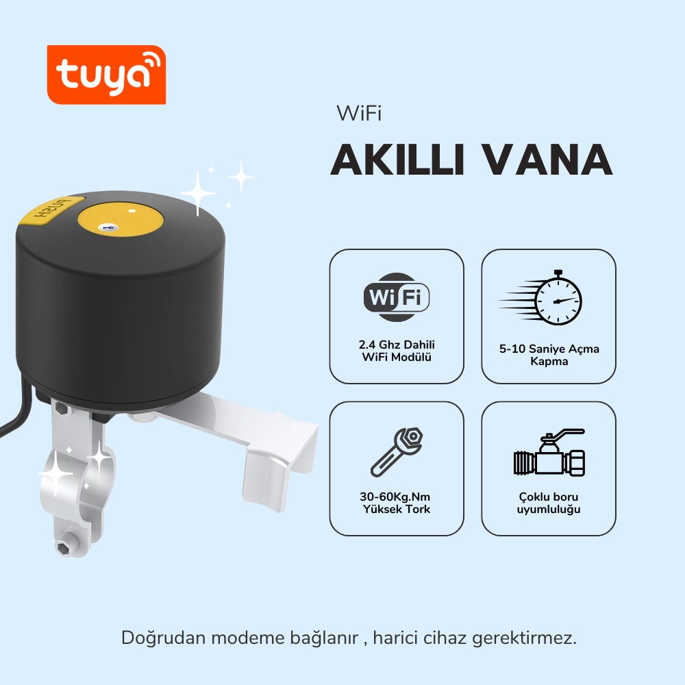 Wifi Su - Gaz Kollu Akıllı Vana ( Tuya - Smart Life Uyumlu Akıllı Vana )