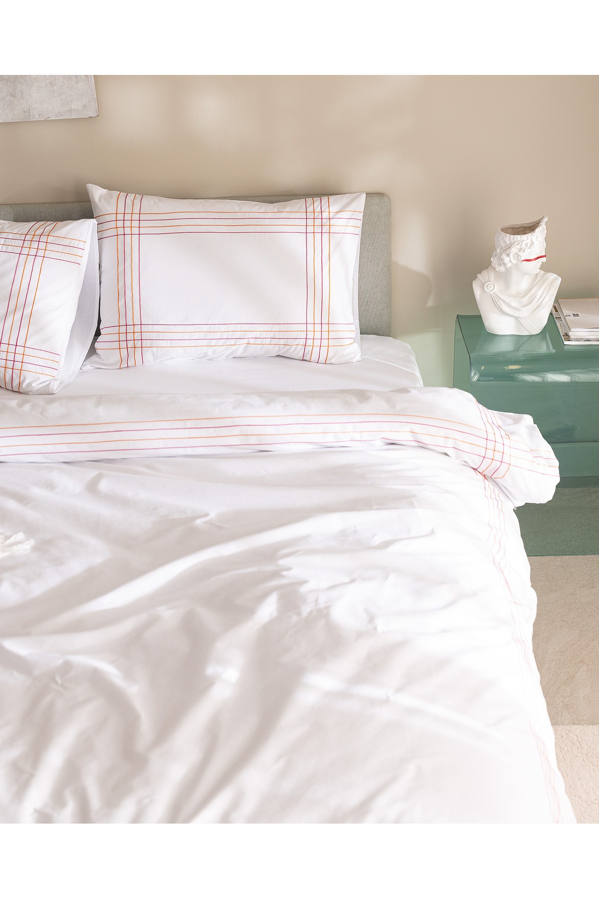 Holly King Size %100 Pamuklu Nevresim Takımı - Beyaz/turuncu
