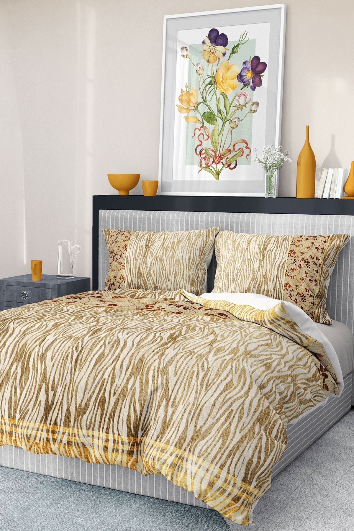 %100 Pamuk Saten Nevresim Takımı Lastikli Çarşaf Deluxe Çift Kişilik 3d Zebra