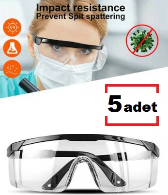 Şeffaf Kimyasal Koruyucu Gözlük Paket 5 Adet
