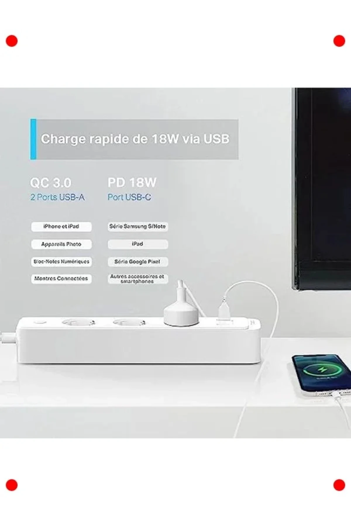 Akıllı Wi-Fi Çoklu Priz: 3'lü, Hızlı Şarj, Uzaktan Kontrol