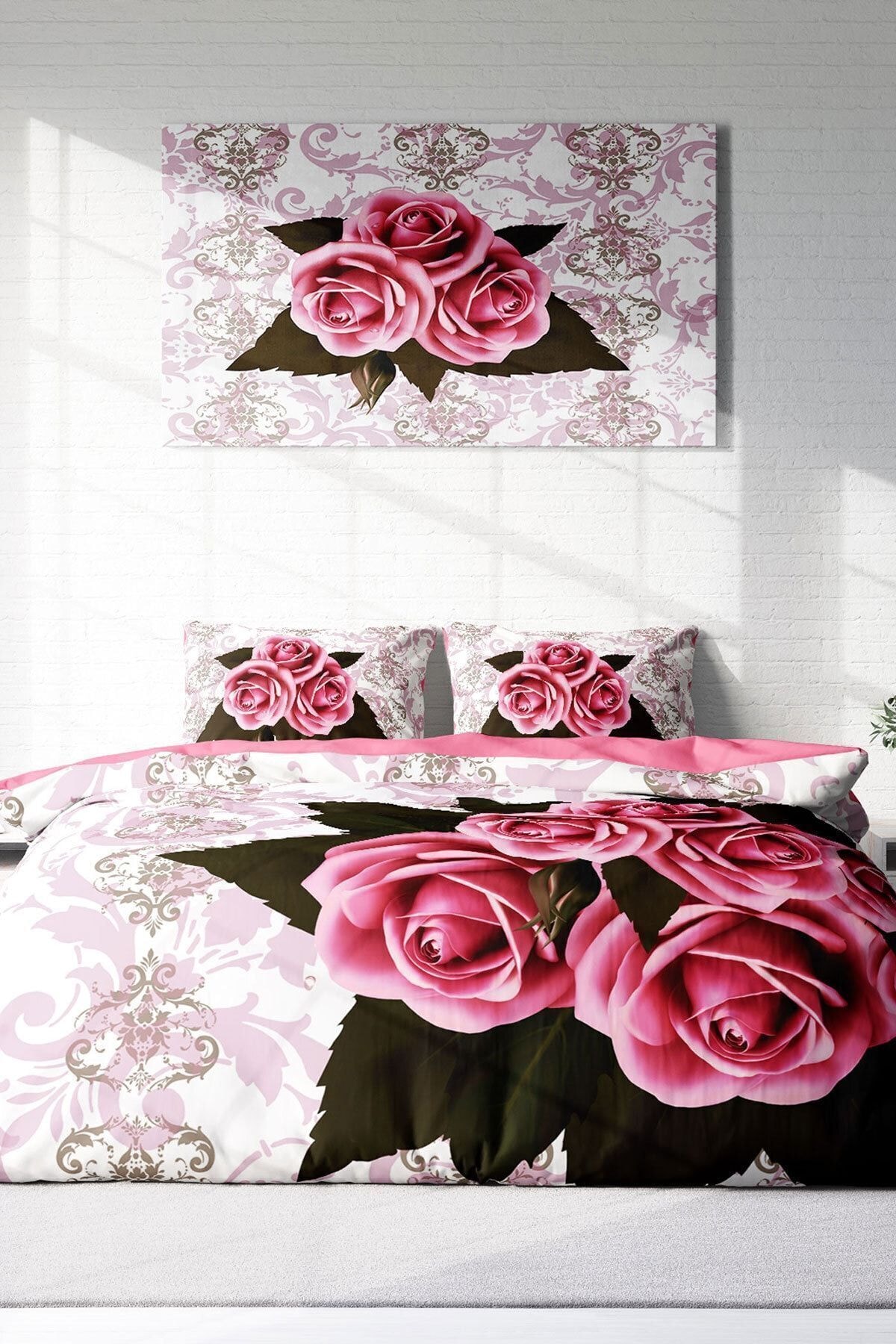 Çift Kişilik Nevresim Takımı 6100 Pamuk Saten 3d Dijital Roses