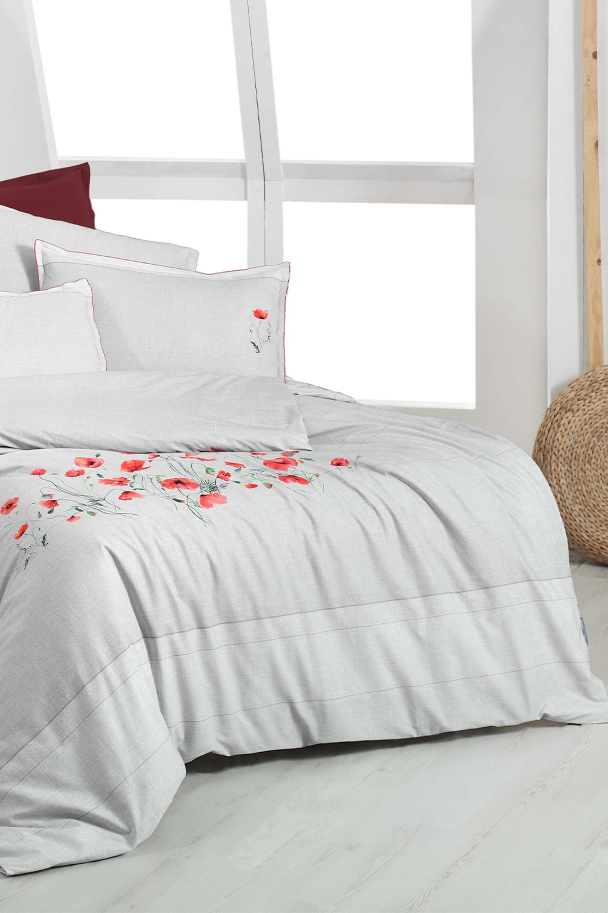 Serra Gri Çift Kişilik %100 Pamuk Fancy Poplin Nevresim Takımı