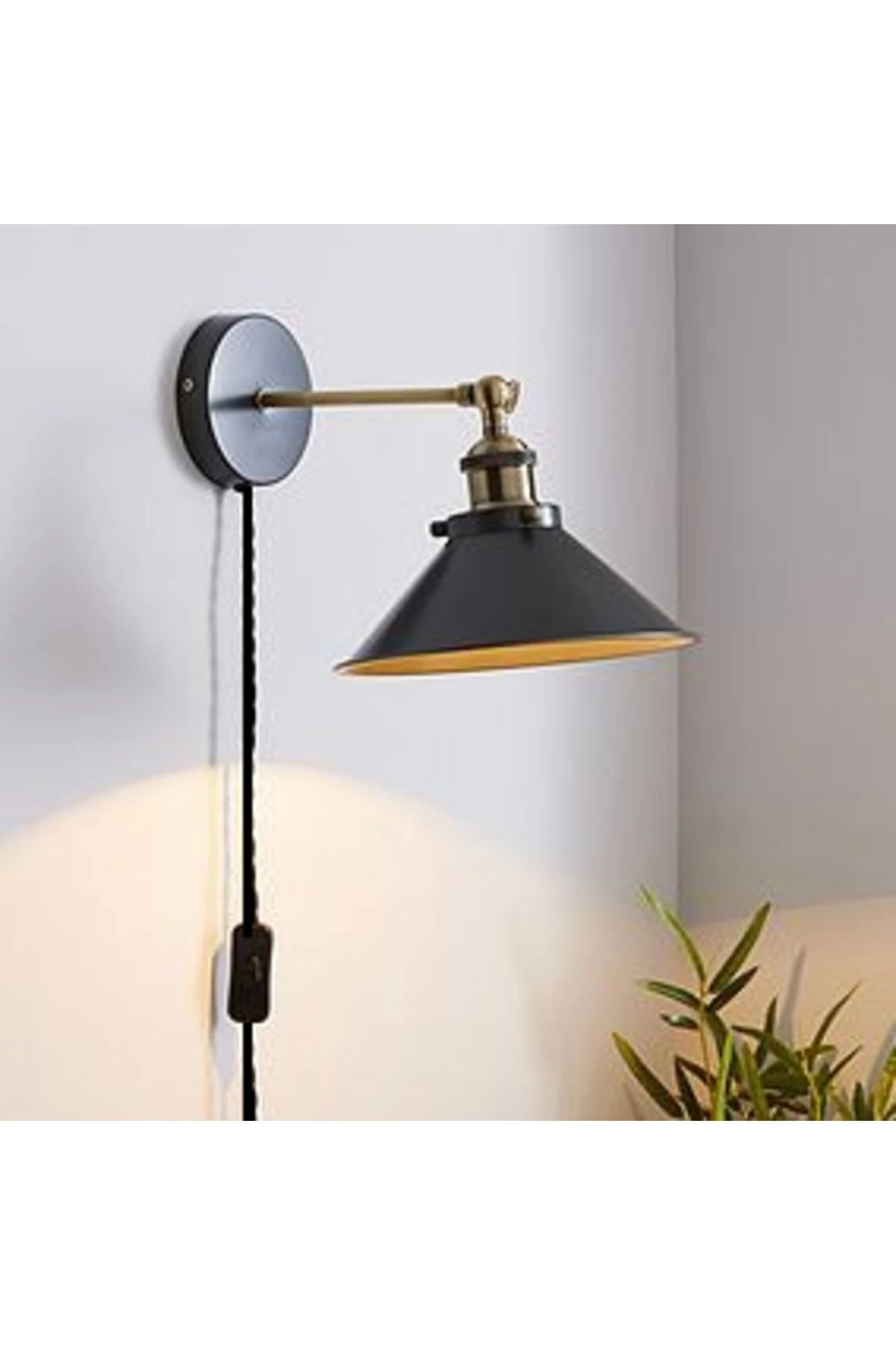 Retro Metal Rustik Siyah Kablolu Anahtarlı Duvar Aplik Çap:30 Cm