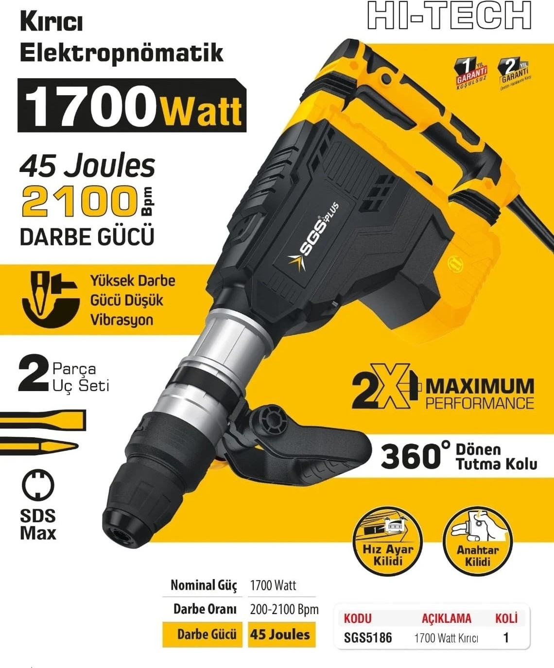 5186 Pnömatik Sds Max Kırıcı 1700 Watt 45 Joules (!!!delici Özelliği Yoktur!!!)