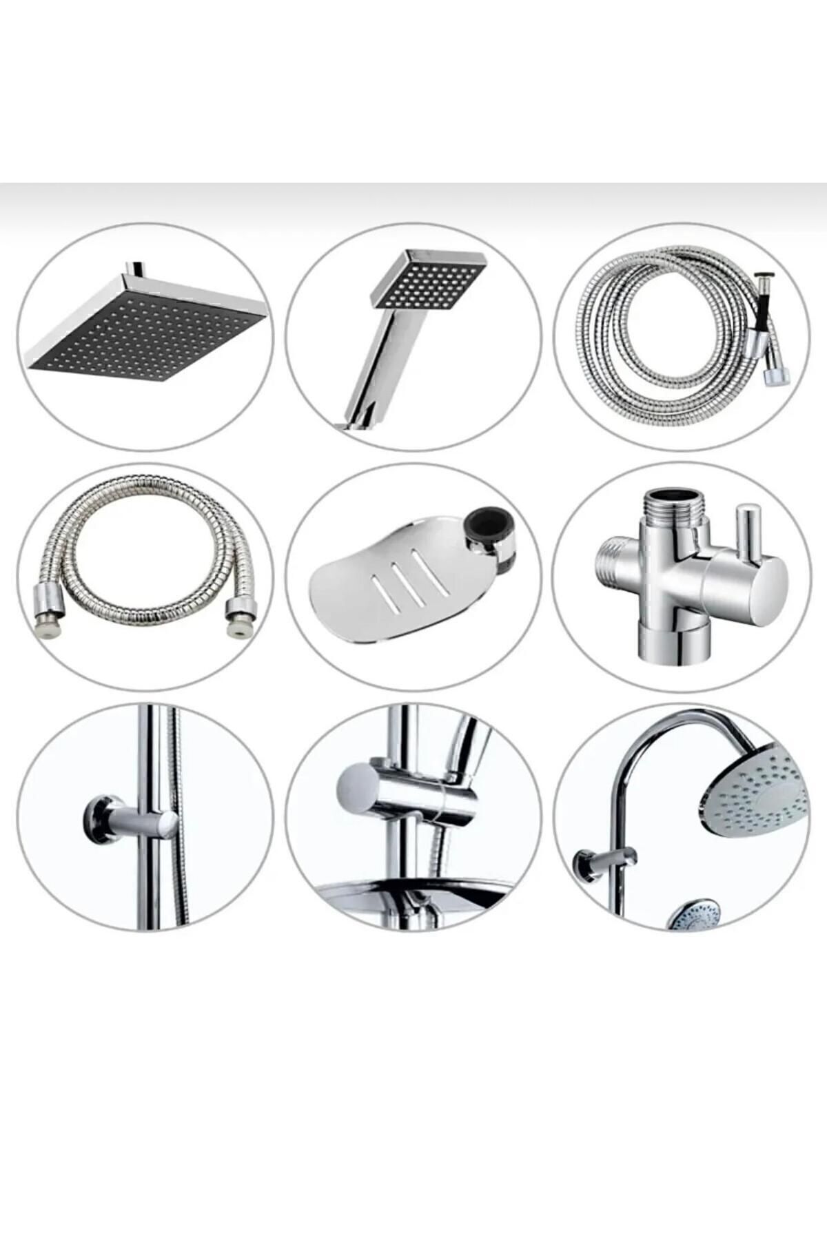 Kare Lüks Paslanmaz Tepe Duş Seti Robot Duş Takımı Duş Set Banyo Fıskiyesi.