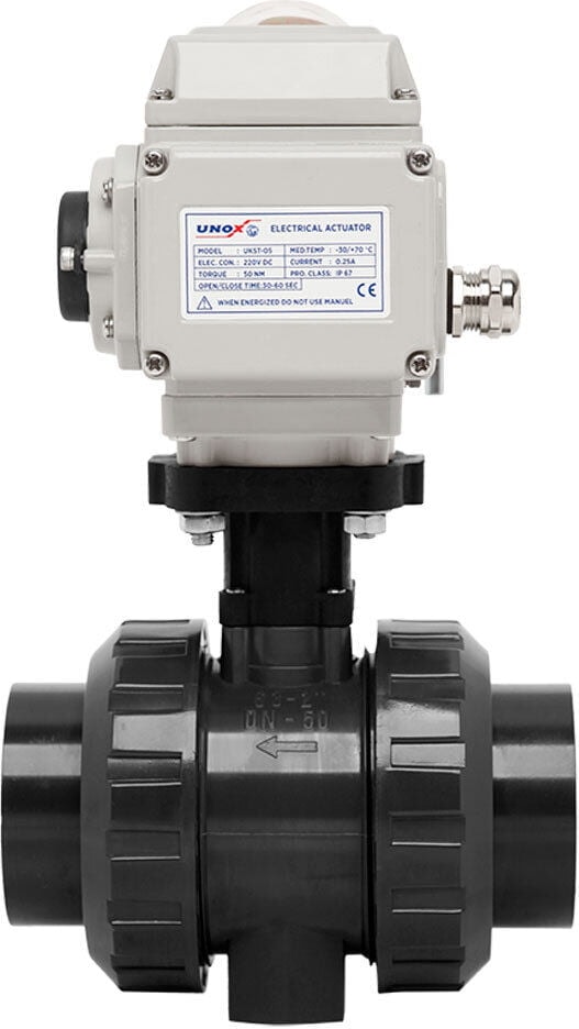 Ø50 220V Ac Elektrik Aktüatörlü U-Pvc Küresel Vana Su Için