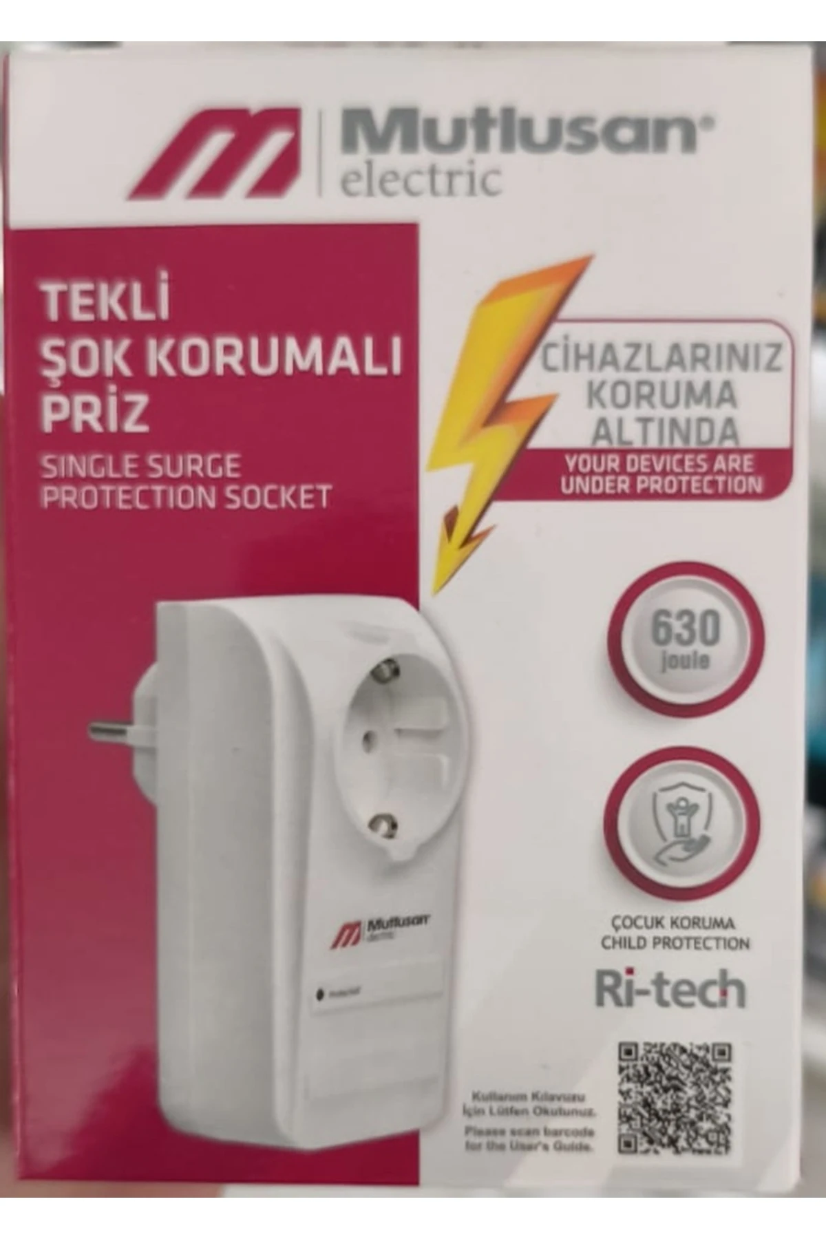 Tekli Şok Korumalı Priz 630 Joule – Çocuk Korumalı, Aşırı Gerilim Koruyucu