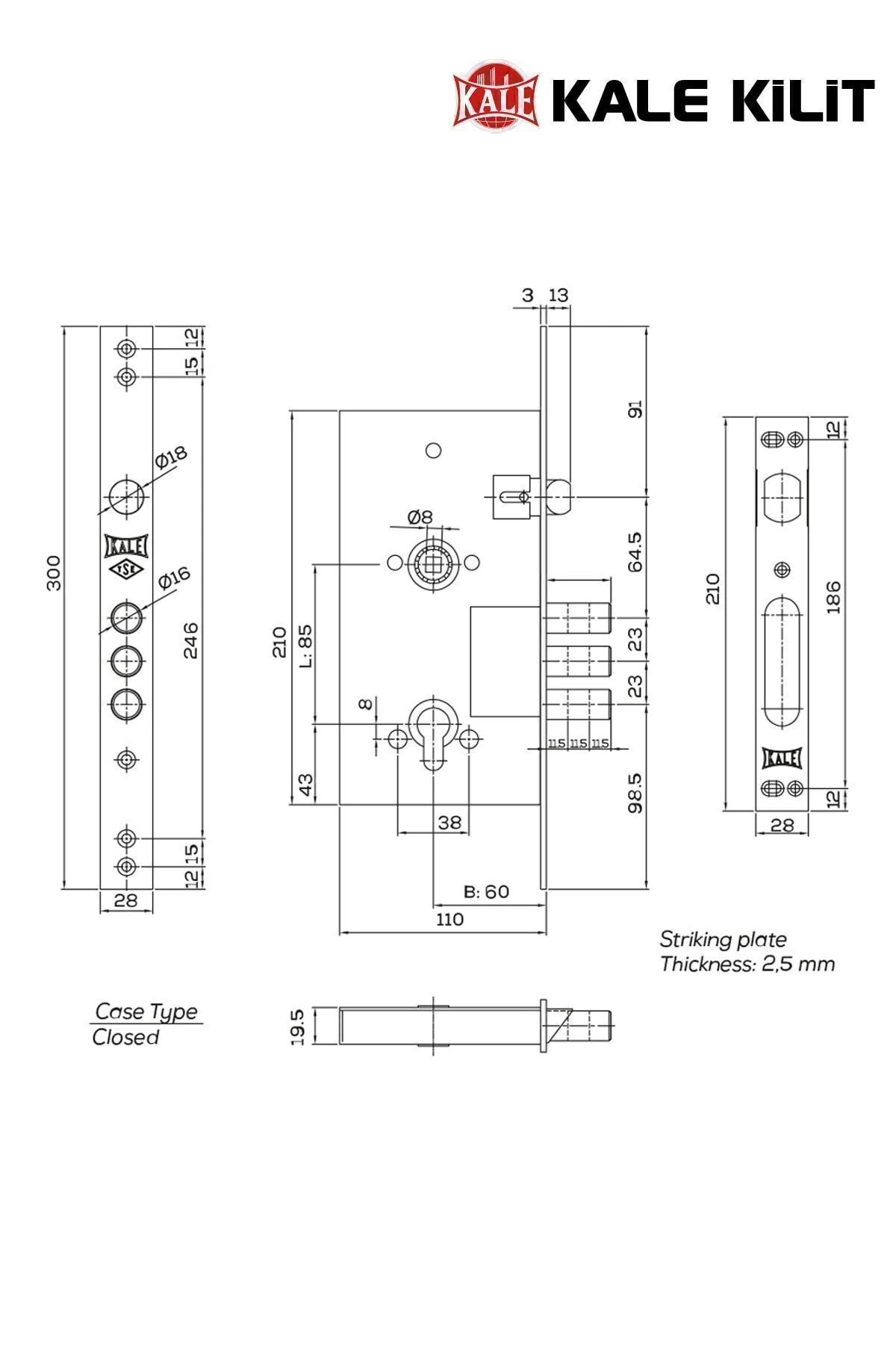 Kale Monoblok Çelik Kapı Kilidi Sn68 Barelli