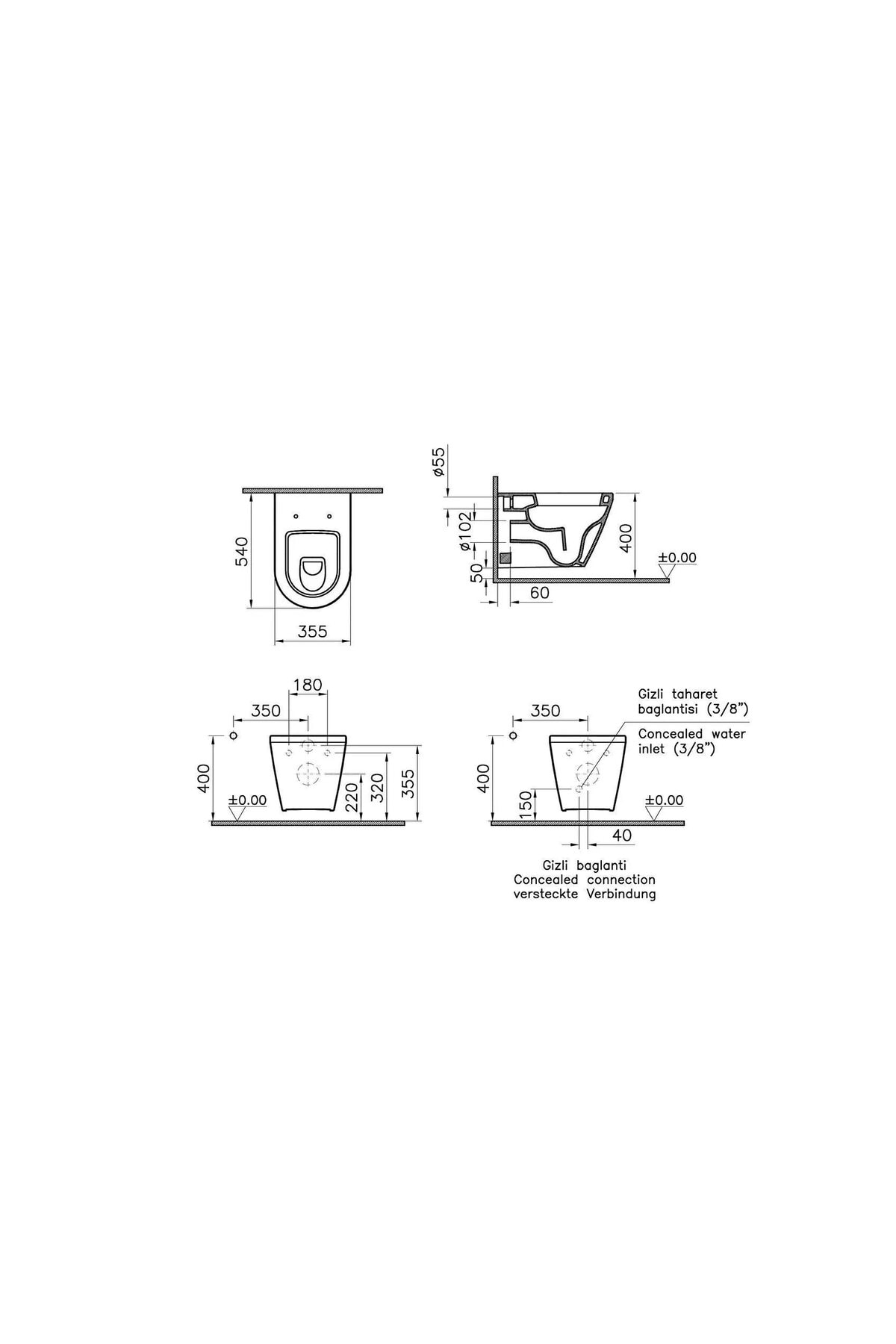 Asma Klozet, İntegra, Hastane Tipi, 7064L003-0850