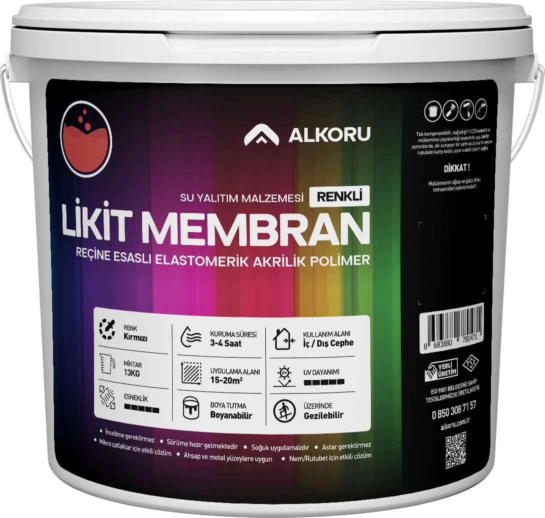 13 kg Kırmızı Likit Membran Renkli Reçine Esaslı Sıvı Su Yalıtım Malzemesi