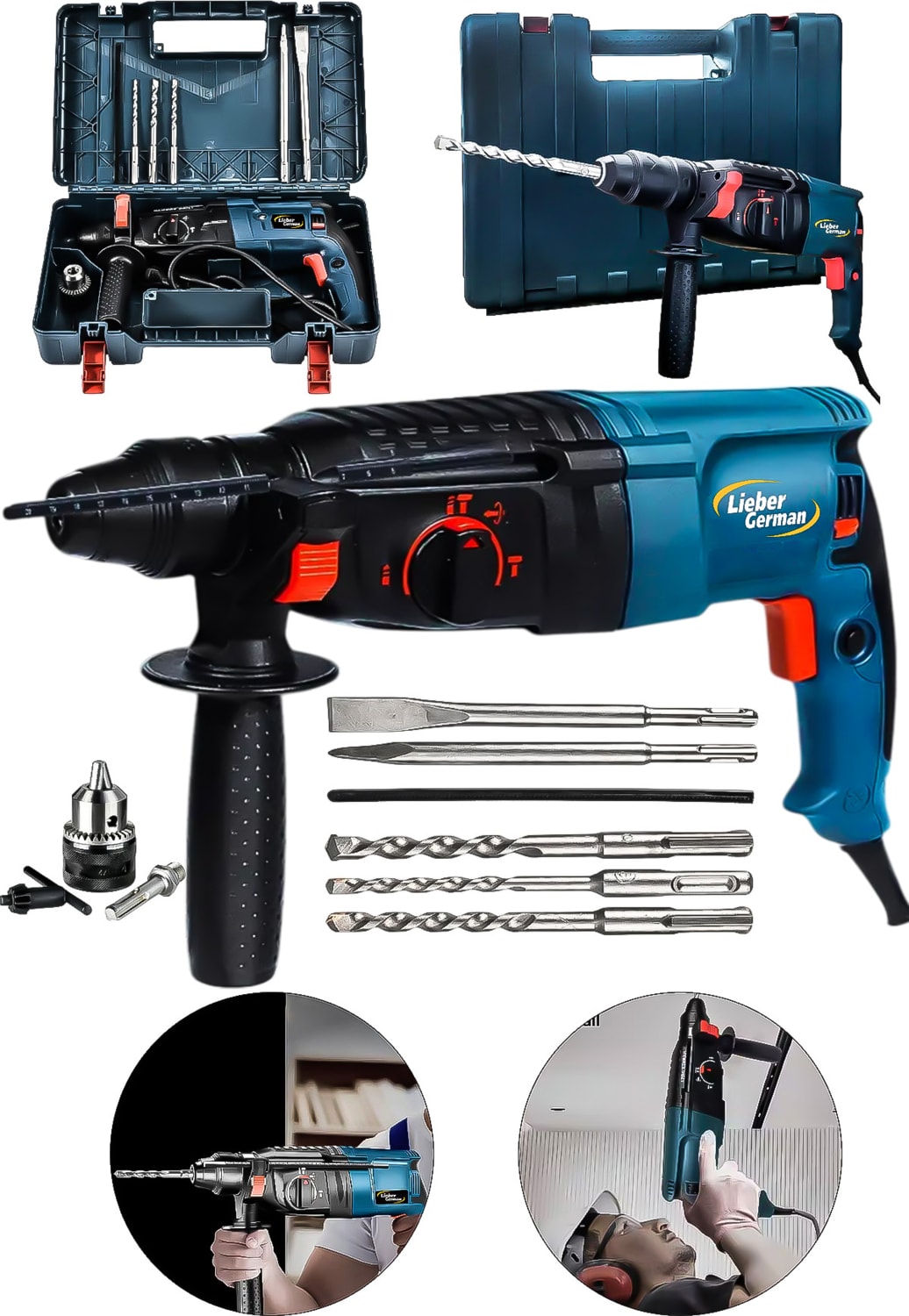 1500 Watt 2.28MM Bakır Sargılı 7.0 Joule Kablolu Kırıcı Delici Hilti Matkap +5 Uç Hediye