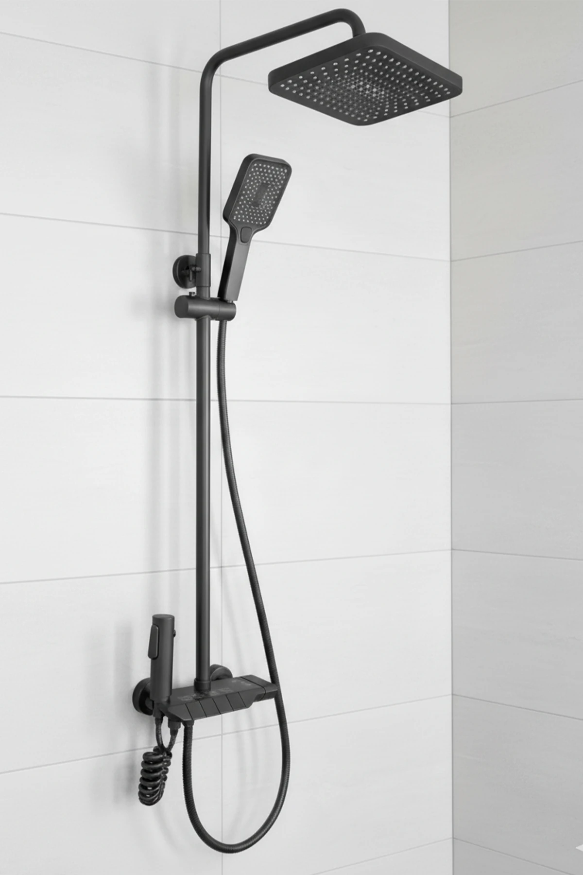 Antrasit Robot Tepe Duş Seti Piyano Yağmur Tepe Banyo 4 Tuşlu Batarya Dahil Antrasit Duş Seti