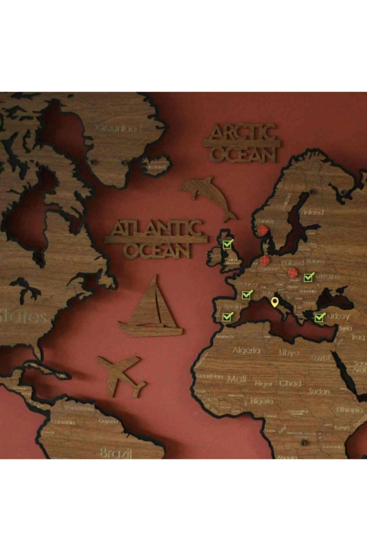 2 Boyutlu Metal Üzeri Ahşap Dünya Haritası, Ahşap Duvar Haritası, Gerçek Dünya Haritası,ahşap Harita